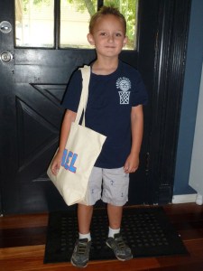 M's Last First Day of Preschool. He already looks little to me in this picture.