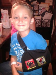 Just home from the hospital. Boys with broken collarbones can easily talk their moms into stopping at Lion's Choice for dinner on the way home from the ER.