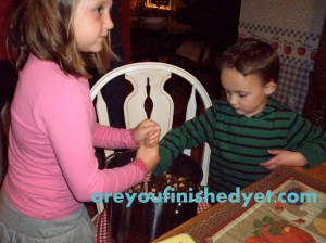 My kids helping to mix on Stuffing Day 2012